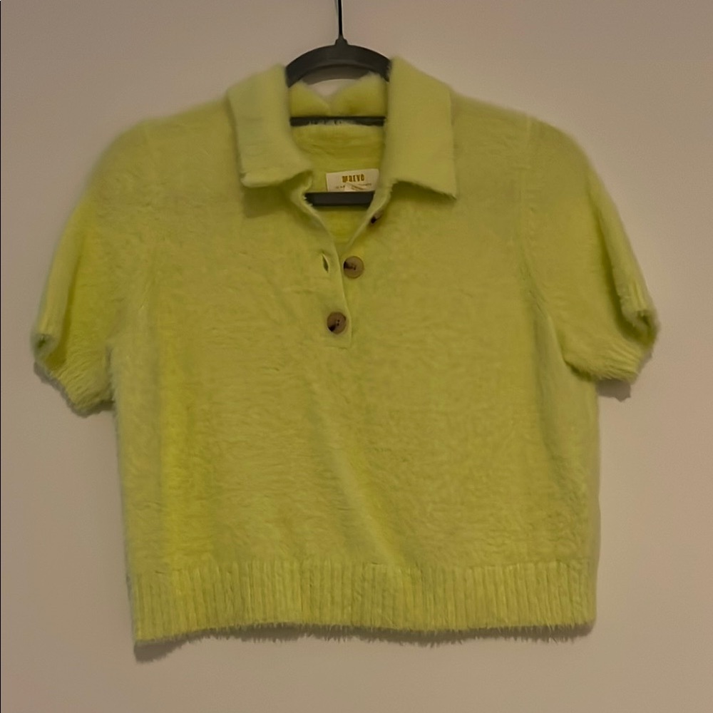 Anthropologie Maeve Light Green/ Yellow Fuzzy Sweater